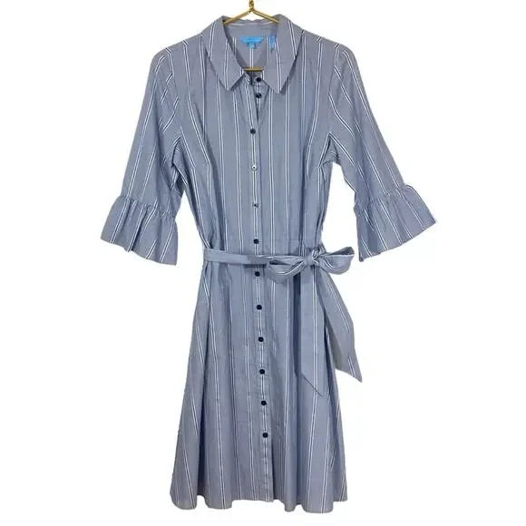 DRAPER JAMES Striped Ruffle Sleeve Belted Shirtdress women's size 10 - Picture 3 of 9